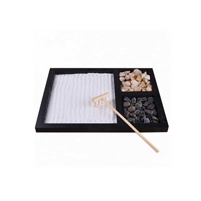 Mini Meditatie Zandtafel Decoratie met Hark Zand en Stenen voor Thuis Kantoor white