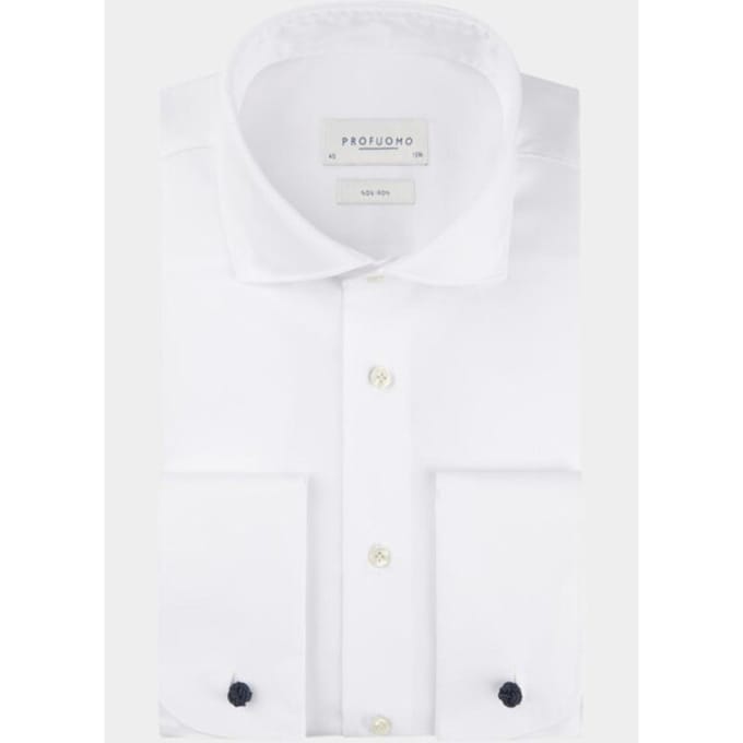 Profuomo slim fit heren overhemd dubbele manchet - twill - wit