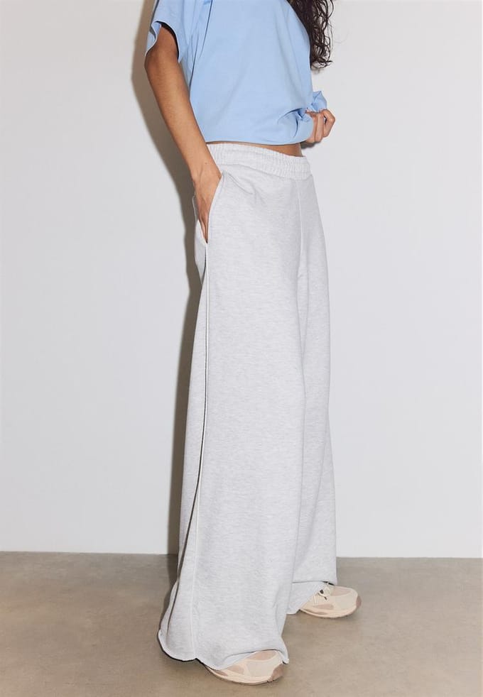 Stradivarius Joggingbroek met wijde pijpen en bies  Grijs melange M