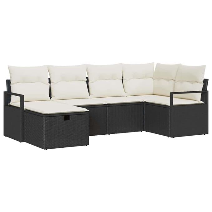 vidaXL - Bankstel - 6 - st - Zwart - en - Crème - poly - rattan