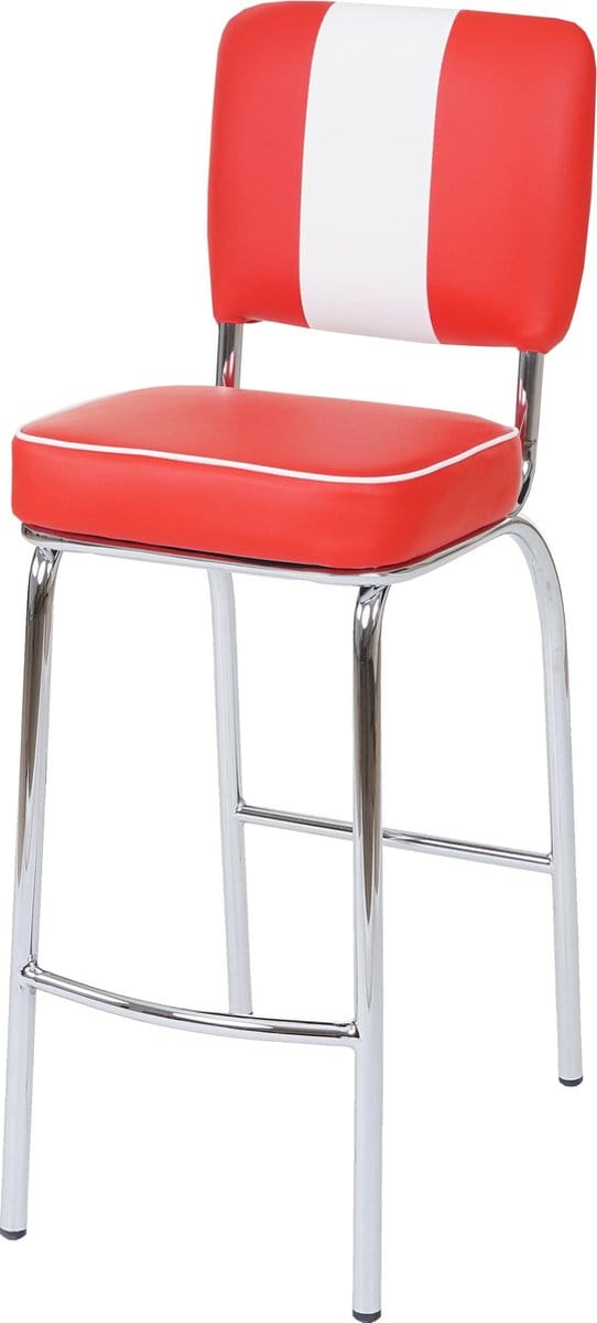 Set van 2 barkrukken Avellino, barkruk tegenkruk, retro jaren 50 ontwerp, kunstleer ~ rood-wit