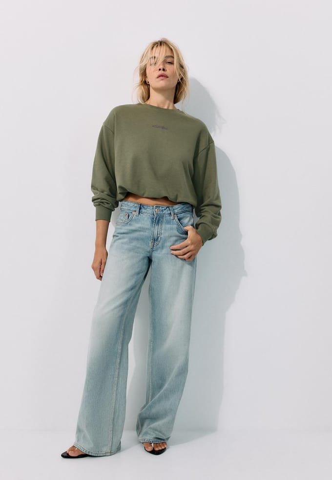 Stradivarius Cropped ballon-sweater  Kaki XS