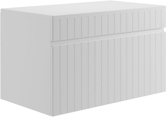 Vente-unique Wit hangmeubel met groeven voor onder wastafel met plank - 80 cm - SATARA
