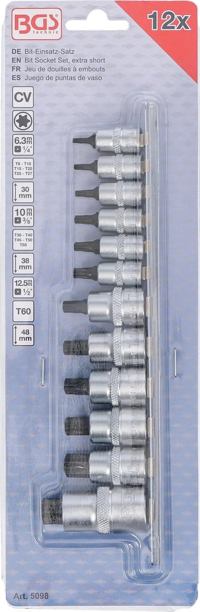 BGS Dopsleutelbitset extra kort Torx T8 - T60 12 delig