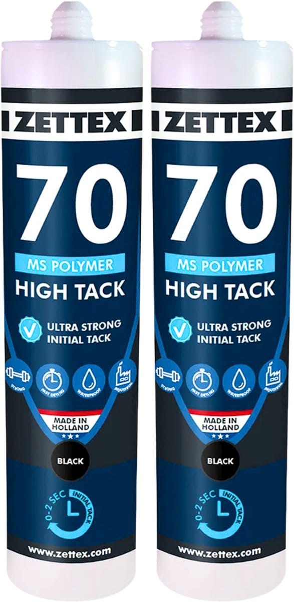 Zettex MS 70 High Tack Montagekit - Lijmkit - Binnen & Buiten - Extra Sterk - 290ml - Zwart - 2-PACK