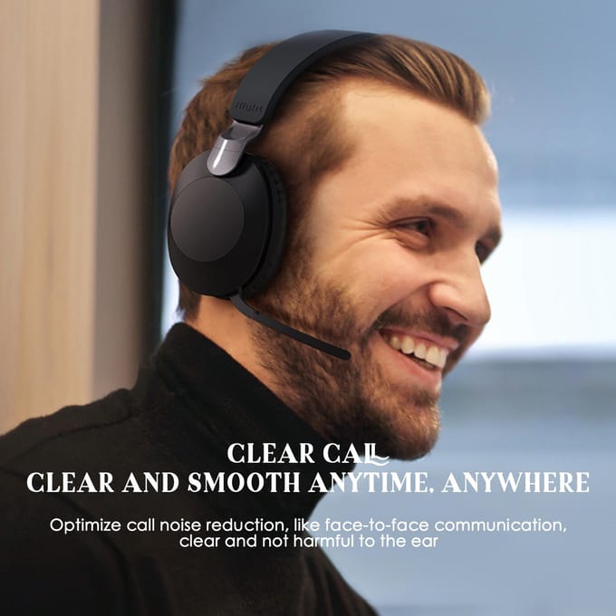 Casque sans fil BT5.3 Casque de jeu supra-auriculaire avec microphone rotatif Casque de centre d'appels beige