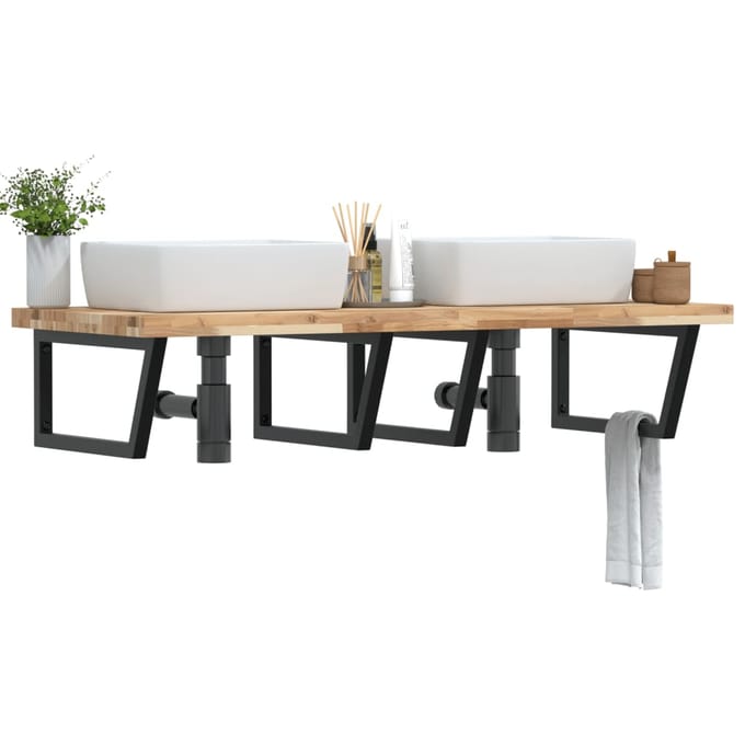 vidaXL - Badkamer - wandschap - staal - en - massief - acaciahout