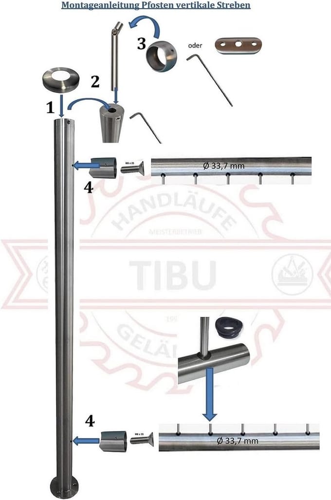 RVS Balustrade Middenpaal voor Balkon en Terras - Hoogte 90 cm