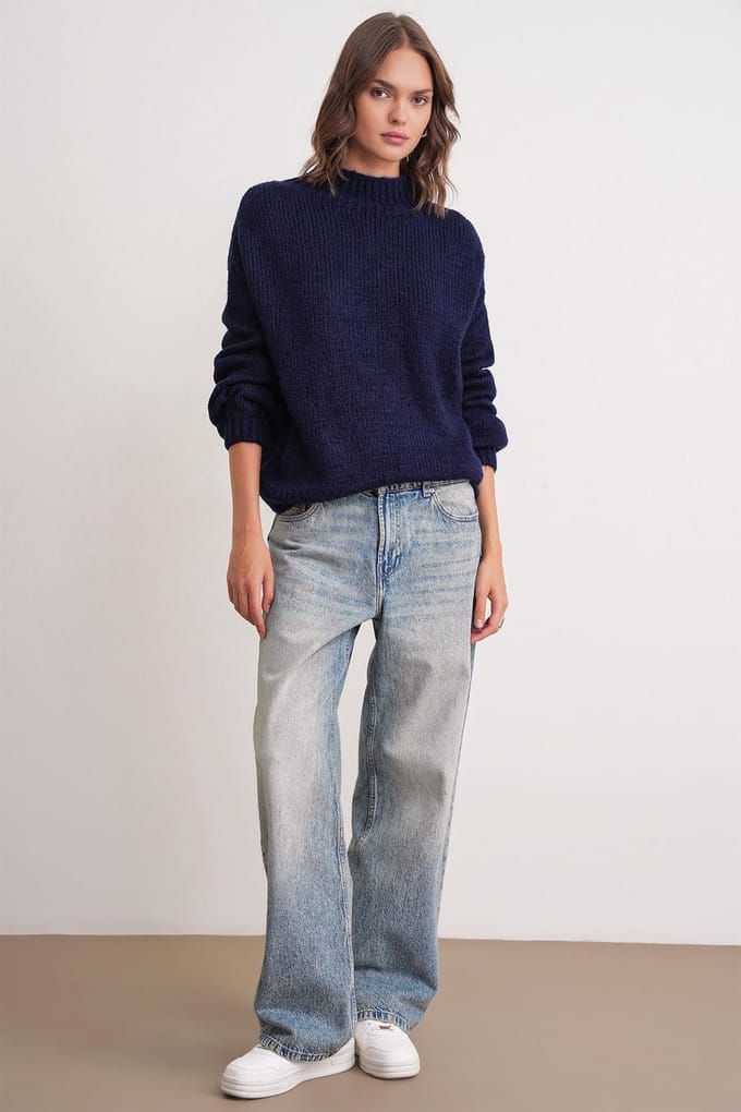 Losse Pasvorm Crew Neck Dikke Brei Trui