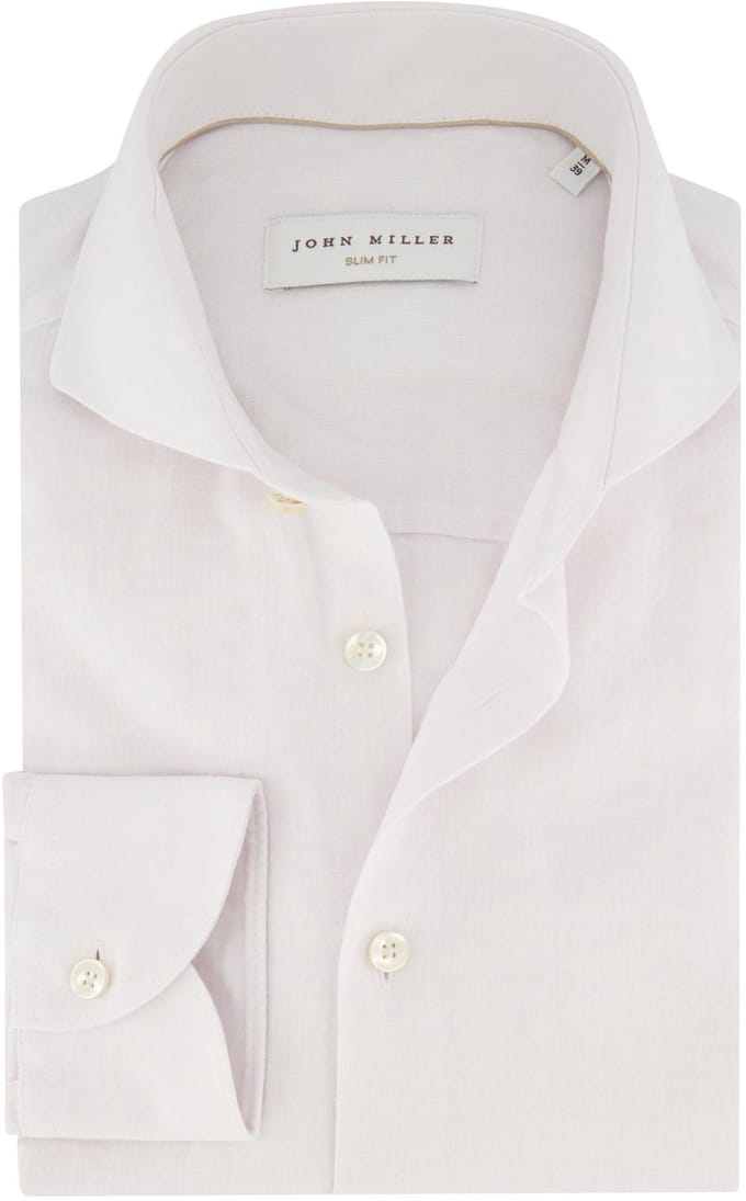 Overhemd John Miller Slim Fit wit linnen mouwlengte 7