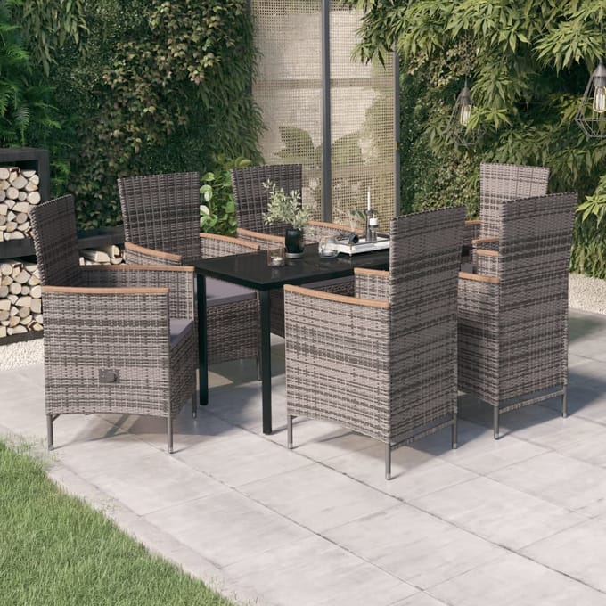 vidaXL - 7-delige - Tuinset - met - kussens - grijs