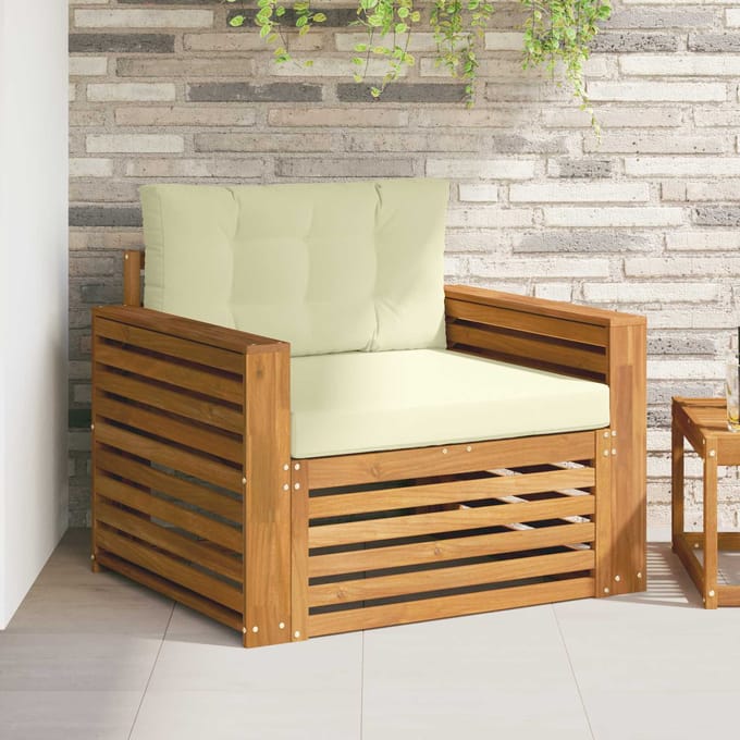 vidaXL - Buitensofa - Massief - Acacia - Hout - en - Polyester - Natuurlijk - en - Crème