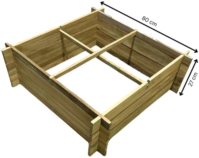 Moestuinbak met 4 Vakken en Worteldoek Geïmpregneerd 80 x 80 x 27 cm