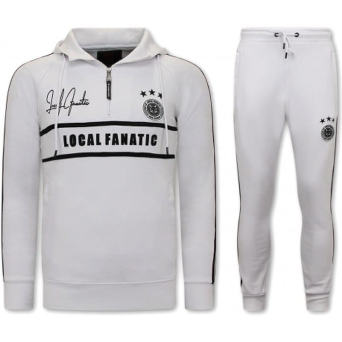 Heren Trainingspak - Double Line Signed - Wit / Zwart