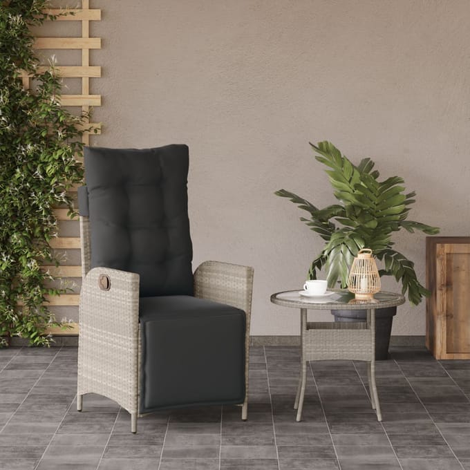 vidaXL - Tuinstoel - verstelbaar - met - voetensteun - poly - rattan - lichtgrijs
