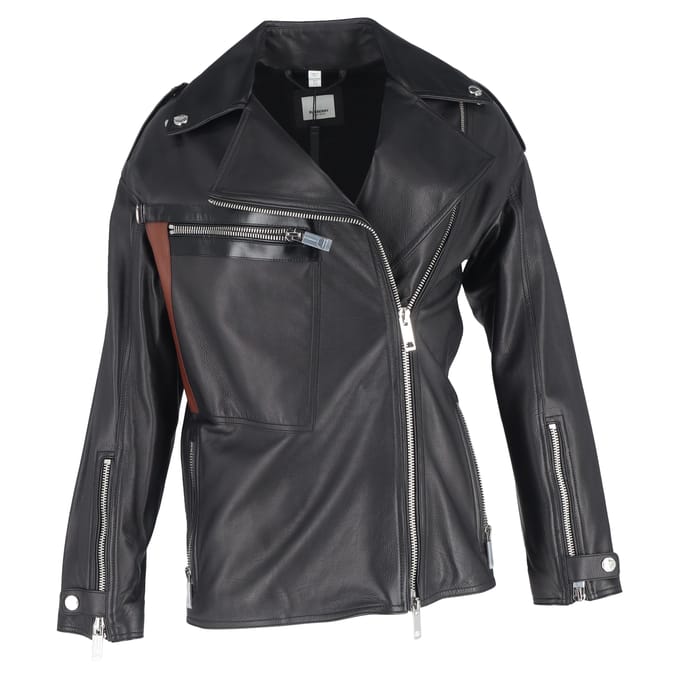 Burberry Stonefield Pocketdetail Bikerjack in Zwart Leer