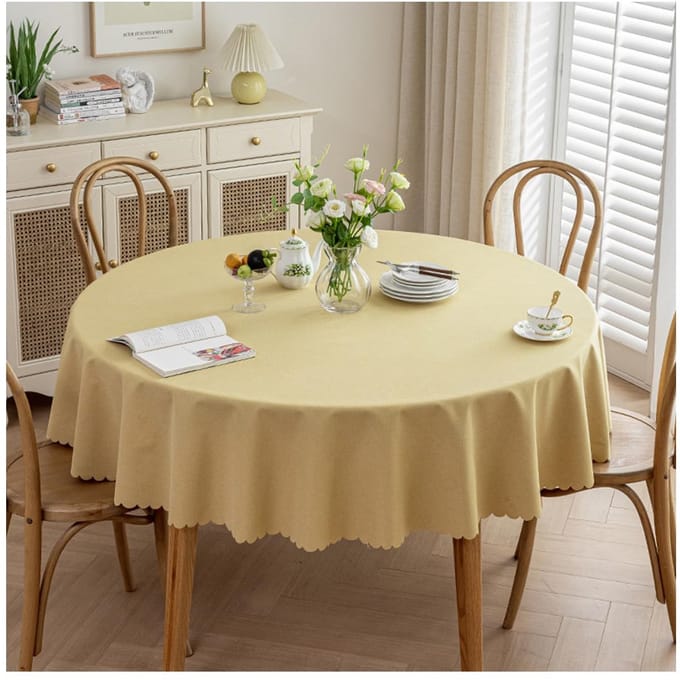 rond, vlekwerend, linnenlook, waterdicht, geel, diameter 120 cm