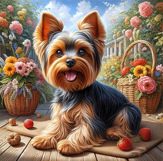 nr 574 Diamond Painting yorkshire terrier 20x20cm (rond)