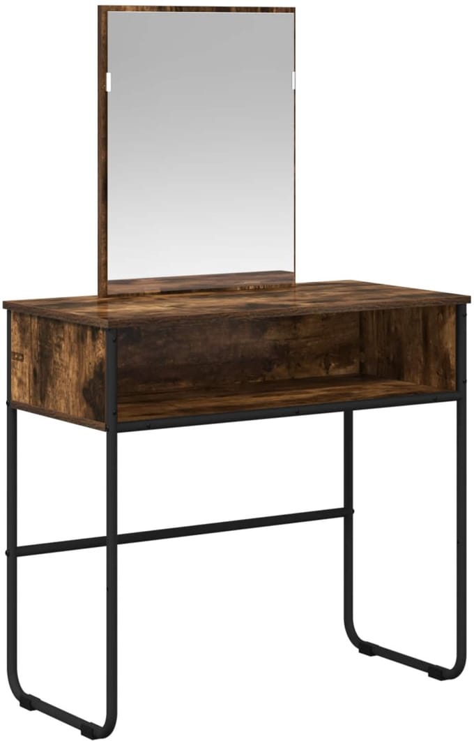 vidaXL - Kaptafel - met - plank - Gerookt - eiken - 81 - x - 40 - x - 131 - cm - Bewerkt - hout