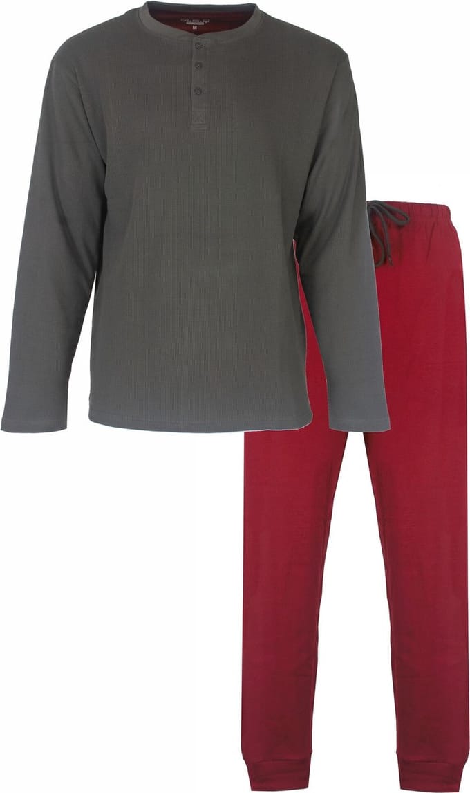 MEQ Heren Pyjama - Polo Sluiting - 100% Katoen - Rood - Maat XXL