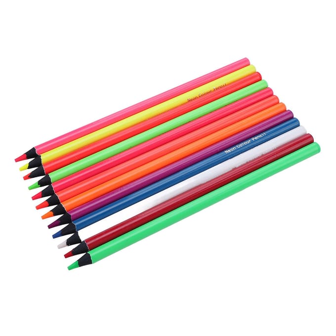 Ensemble de 12 crayons de couleur néon 12 couleurs Crayons à dessin multifonctionnels pour l'école red