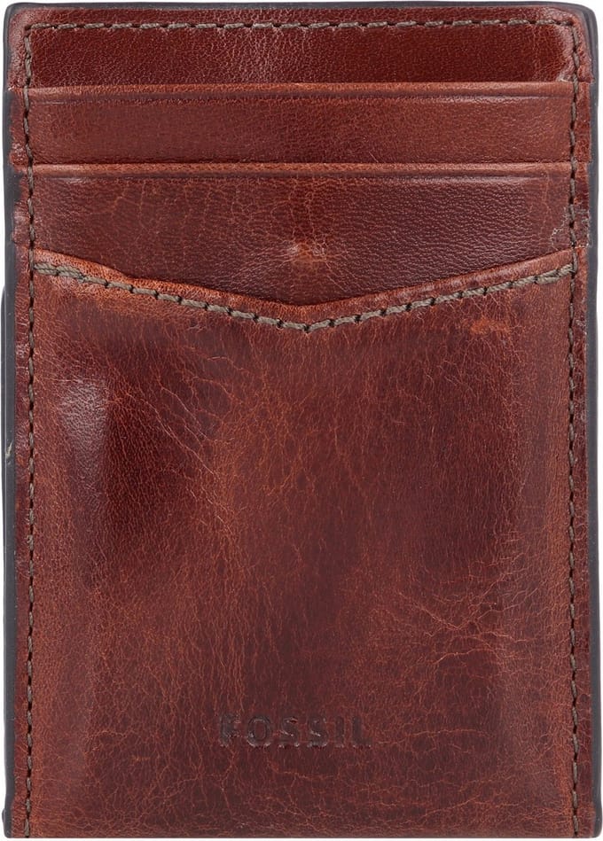FOSSIL Leren Kaarthoes Dollarclip Andrew Card Case Cognac Bruine