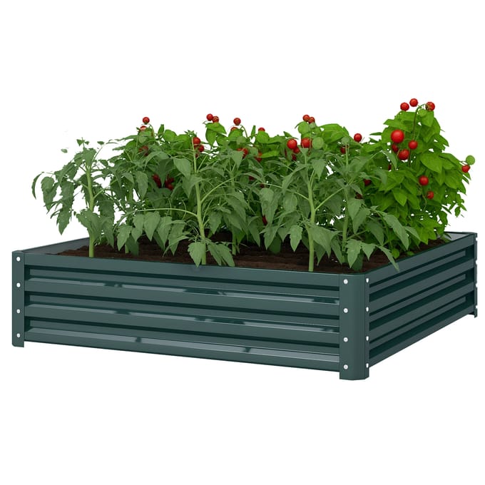 Outsunny tuinbed - Staal - 120x120x30cm - Groen