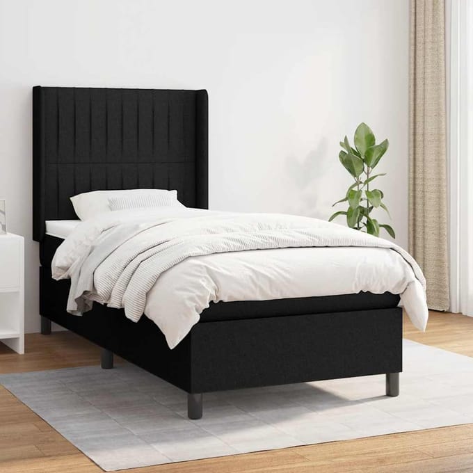 vidaXL - Boxspring - met - matras - stof - zwart - 90x200 - cm