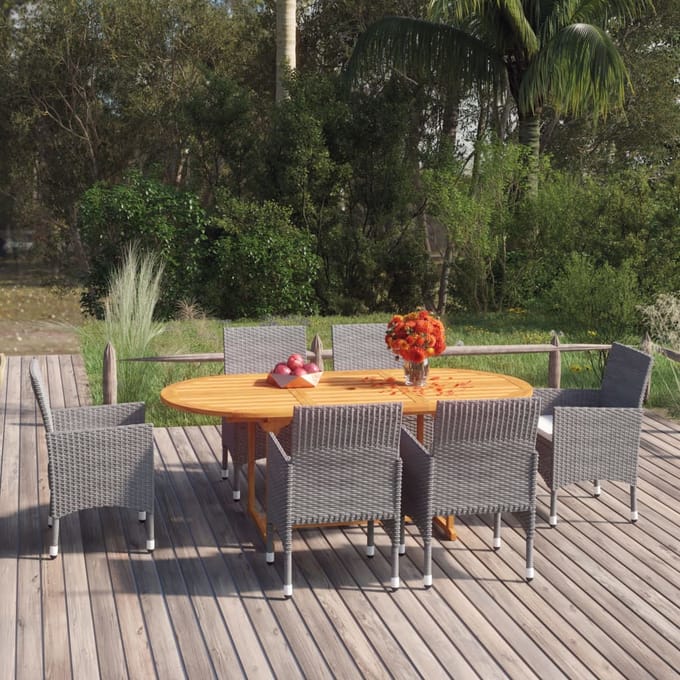 vidaXL - 7-delige - Tuinset - poly - rattan - grijs