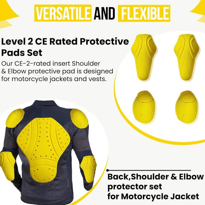 5x CE Niveau 2 Motor Bescherming Set - Rug, Schouder & Elleboog Armor Pads