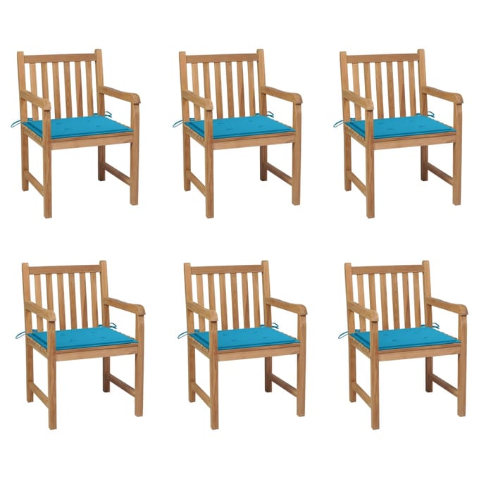 vidaXL - Tuinstoelen - 6 - st - met - blauwe - kussens - massief - teakhout