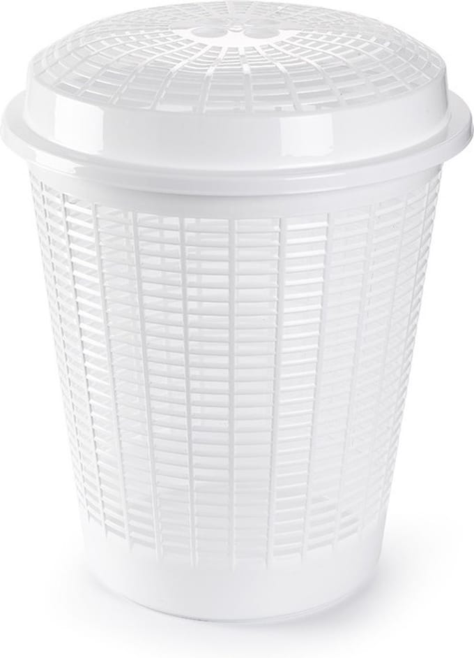 PlasticForte Wasmand met deksel - 50 liter - wit - rond - D45 x H57 cm - opbergmand