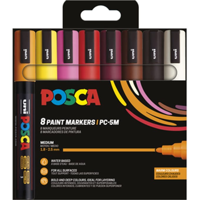 Paintmarker Uni POSCA PC5M medium warm assorti set à 8 stuks