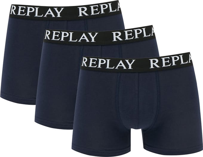 Replay - Boxer Basic Cuff Logo 3 Pack - Blauwe Boxershorts-M