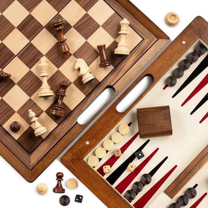 White-Label® Backgammon Koffer – Lederen Bordspel – Reisspel - Bruin