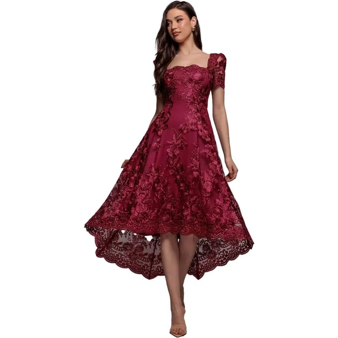 Asymmetrische kanten geborduurde jurk dames Goddiva Midi