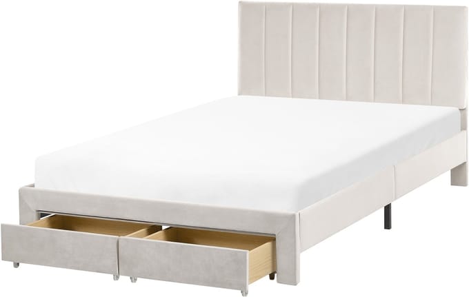 LONZAC - Bed met opbergruimte - Gebroken wit - 120 x 200 cm - Fluweel