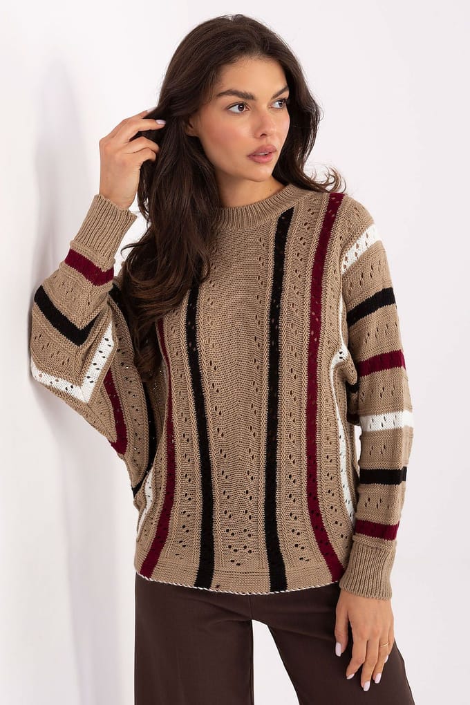 Striped Ajour Sweater - Bruin / One Size
