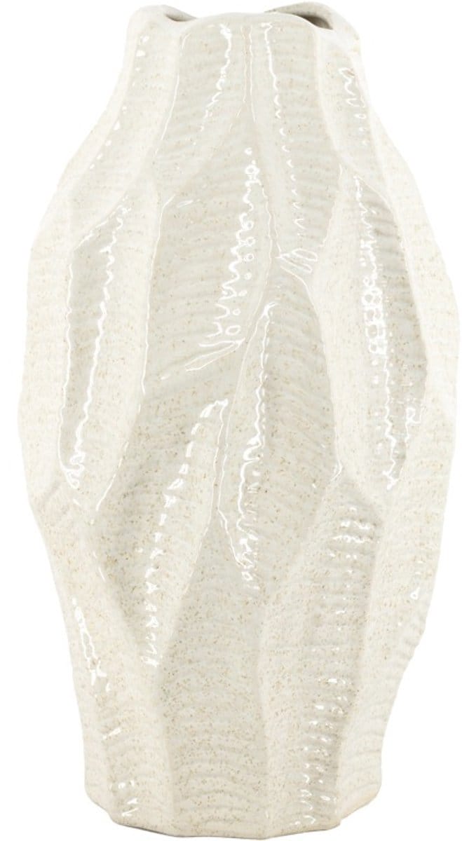 Aardewerk vaas leaves beige