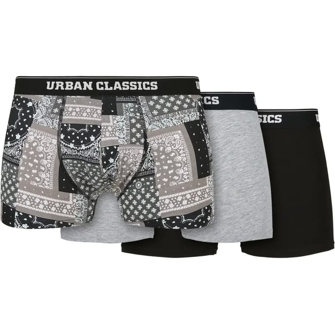 Urban Classics - Organic 3-Pack bandana Boxershorts set - S - Grijs/Zwart