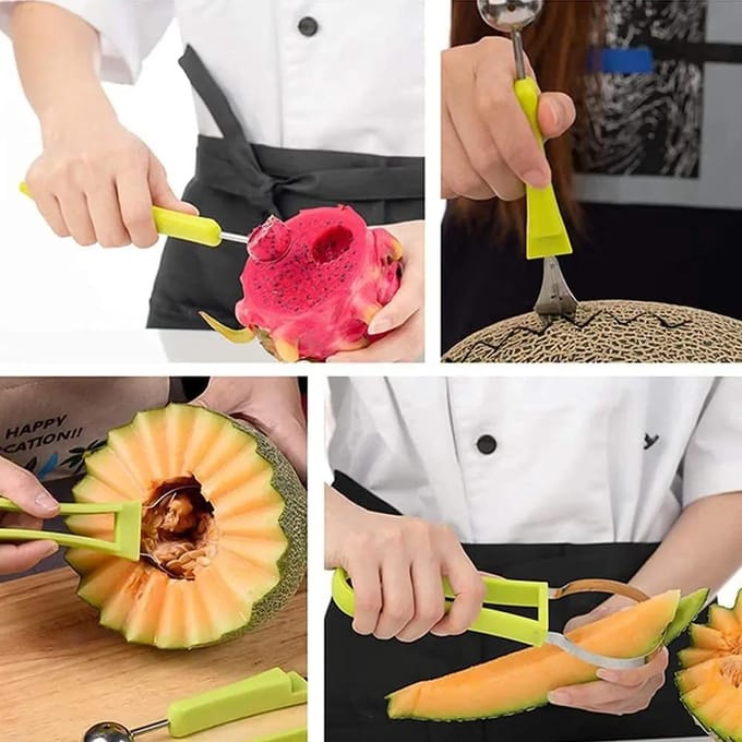 Trancheuse à pastèque, cuillère à découper les fruits, couteau à découper, plateau à fruits, séparateur de pulpe, Gadgets de cuisine pour la maison, outils vert