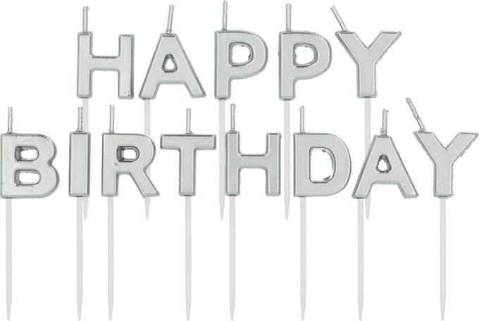 Folat - Kaarsenset 'Happy Birthday' zilverkleurig