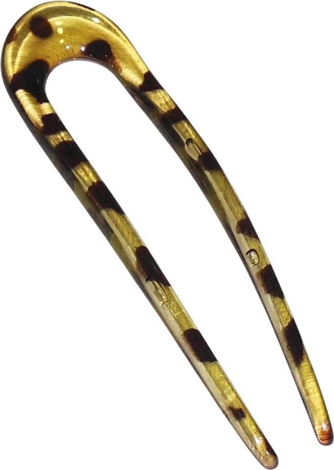 Haarpin U-vorm geel-bruin luipaardprint - lengte 13 cm / breedte 3,5 cm