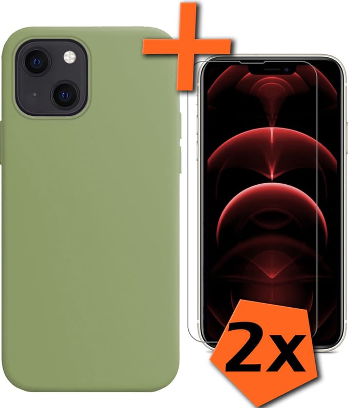 Hoes - Met 2x Screenprotector - Geschikt voor Apple iPhone 14 Plus - Sterk & Shockproof - Back Cover - Siliconen Case - Telefoon Hoes - Groen