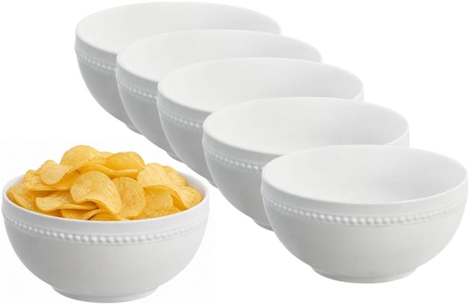 Vessia Snackschaaltjes - wit - 8x stuks - D16 cm - keramiek - chips / nootjes - 600 ml