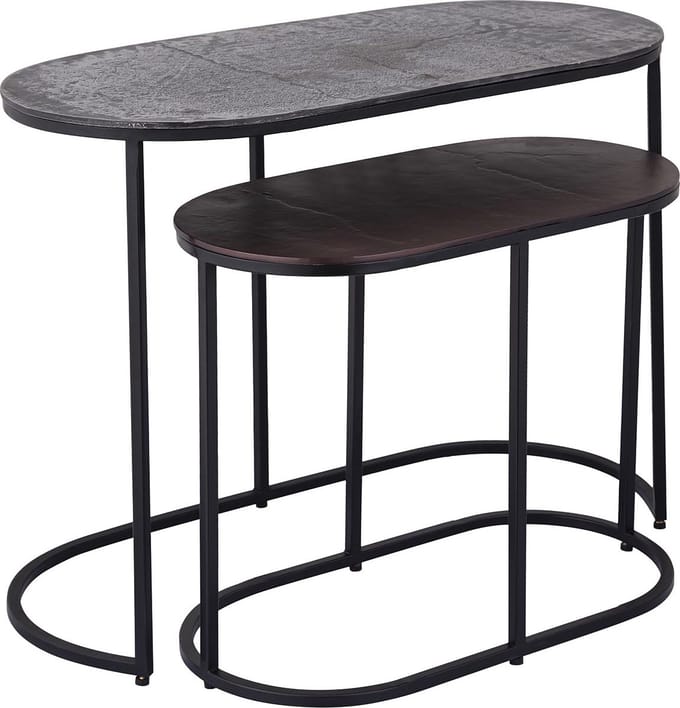PTMD Bijzettafel Janca - 66x33x50 cm - Ijzer - Zwart - Set van 2