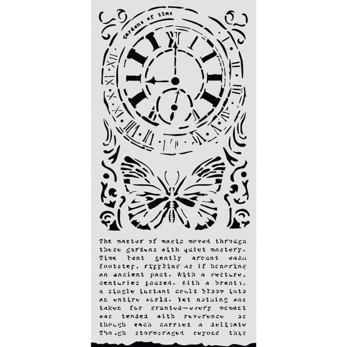 Sjabloon "Gardens of Time - Clock and Butterfly"