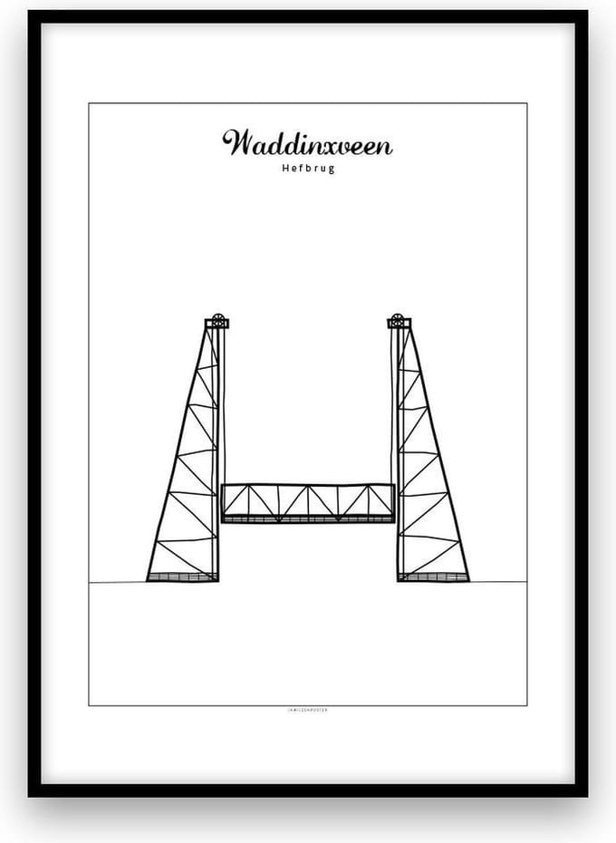 Waddinxveen stadposter - Zwart-wit