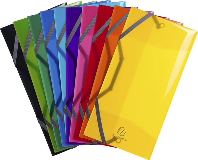 Exacompta 10x IDERAMA® PP Elastomap met 3 kleppen - envelop formaat 23.5x12cm - Geassorteerd - 55770E