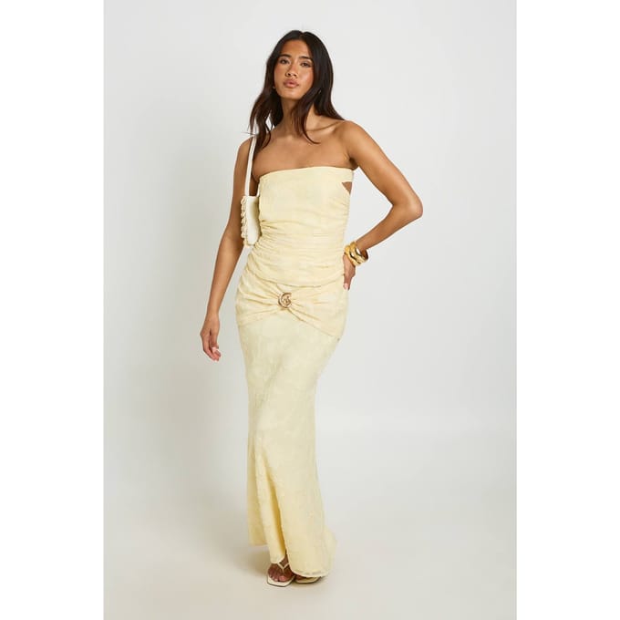 boohoo Dames Jacquard Wikkel Maxirok Met Gouden Details | Lemon | Maat: 14